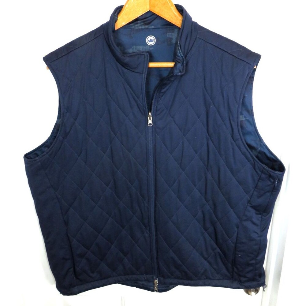 Peter Millar Crown Reversible Solid Blue Quilted/Camo Print Full Zip Vest XXL